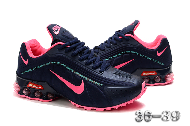 2020 Women Nike Shox R4 Navy Blue Pink Shoes